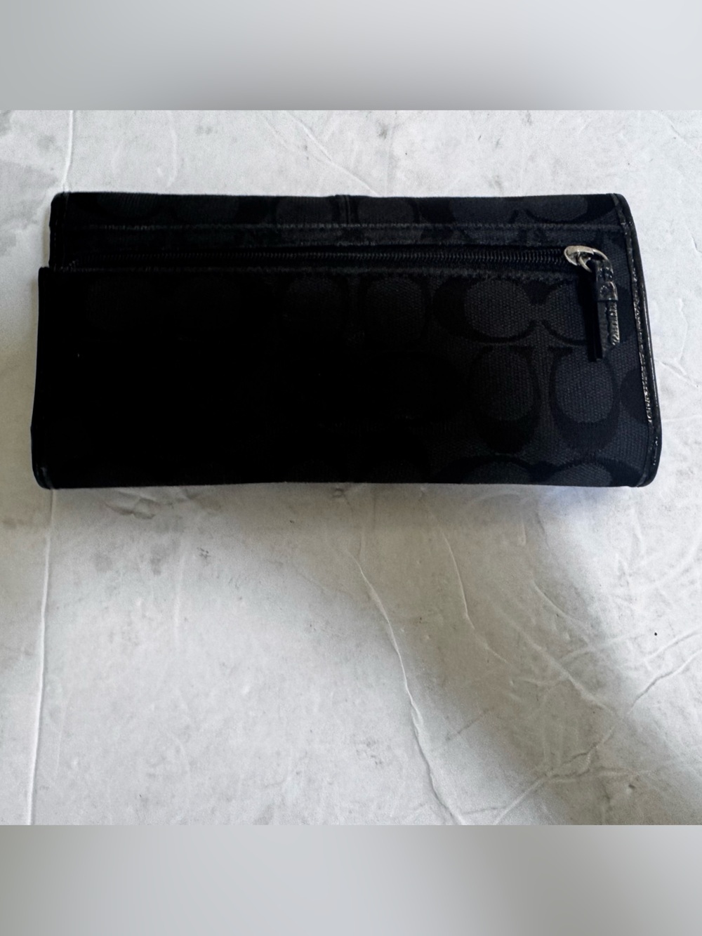 Coach Signature C Jacquard Leather TriFold Wallet Black Clutch Card Case Canvas - Picture 3 of 16